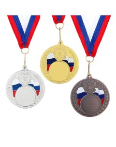 Медаль под нанесение 067 диам 5 см триколор цвет бронз с лентой Командор
