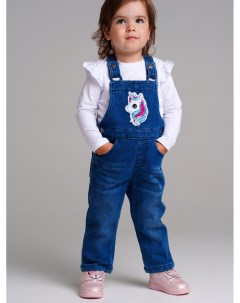 Полукомбинезон детский текстильный джинсовый утепленный флисом для девочек Playtoday newborn-baby
