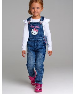 Полукомбинезон текстильный джинсовый утепленный флисом для девочек Playtoday kids
