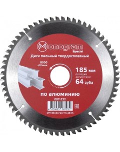 Диск пильный твердосплавный Special 185х30 20 16 мм 64 зуба 087 232 Monogram