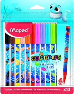 Фломастеры 12 цветов Color Peps Ocean Life линия 28мм круглый корпус 12 уп Maped