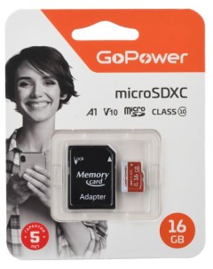 Карта памяти 16GB 00 00025678 microSDXC Class10 UHS I U3 80 МБ сек V10 с адаптером Gopower