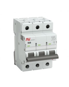 Автоматический выключатель Averes AV 6 3Р 20А тип B 6 кА 400 В на DIN рейку mcb6 3 20B av Ekf