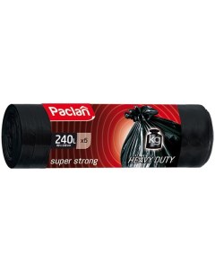 Пакеты для мусора 240л Super strong 90x130см 30мкм черные ПВД 5шт в рулоне Paclan