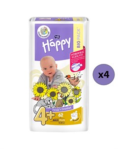 Baby Happy Подгузники Maxi Plus 4 9 20 кг 62 шт 4 упаковки Bella