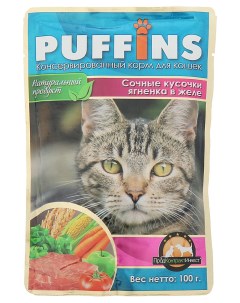 Влажный корм для кошек сочные кусочки с ягненком в желе 100г Puffins