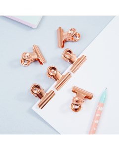 Зажимы бульдоги для бумаг 25мм Rose Gold 6шт бокс с европодвесом Meshu