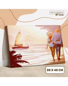 Картина по номерам на холсте с подрамником Прогулка по пляжу 40х30 см Школа талантов