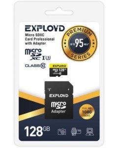 Карта памяти MicroSDXC 128GB EX128GCSDXC10UHS 1 ElU3 Class 10 Premium UHS I U3 95 Mb s SD адаптер Exployd