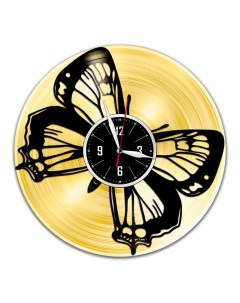 Часы из виниловой пластинки c VinylLab Бабочка с золотой подложкой (c) vinyllab