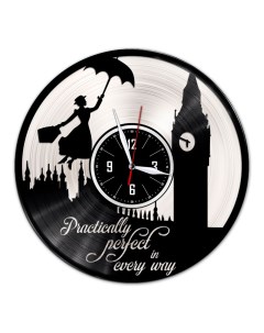 Часы из виниловой пластинки c VinylLab Мэри Поппинс с серебряной подложкой (c) vinyllab