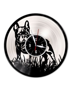 Часы из виниловой пластинки c VinylLab Бульдог с серебряной подложкой (c) vinyllab