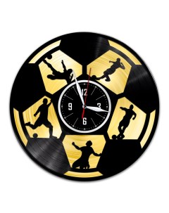 Часы из виниловой пластинки c VinylLab Футбол с золотой подложкой (c) vinyllab