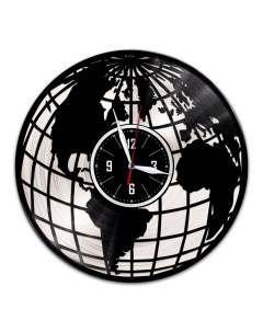 Часы из виниловой пластинки c VinylLab Земной шар с серебряной подложкой (c) vinyllab