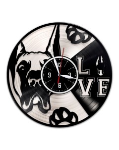 Часы из виниловой пластинки c VinylLab Немецкий дог с серебряной подложкой (c) vinyllab