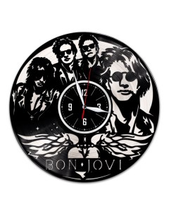 Часы из виниловой пластинки c VinylLab Bon Jovi с серебряной подложкой (c) vinyllab