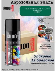 Краска Extra Gloss Finish акриловая тёмно зелёная RAL6016 глянец 520 мл 12 шт Kudo