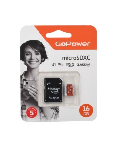 Карта памяти 16Gb microSDHC Class 10 UHS I U3 V10 A1 адаптер 00 00025678 Gopower