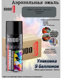 Краска универсальная Extra Gloss Finish акриловая темно серая RAL 7012 9 шт Kudo