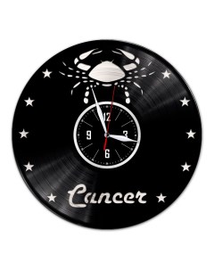 Часы из виниловой пластинки Знак зодиака Рак с серебряной подложкой (c) vinyllab