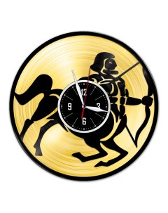 Часы из виниловой пластинки Знак зодиака Стрелец с золотой подложкой (c) vinyllab