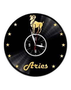 Часы из виниловой пластинки Знак зодиака Овен с золотой подложкой (c) vinyllab