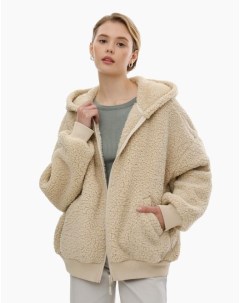 Бежевая куртка тедди oversize с капюшоном Gloria jeans