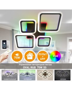 Люстра потолочная светодиодная с пультом OVAL RGB 75W 725х500х93 BLACK 220 IP20 Estares