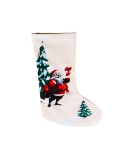 Носок для подарков Дед Мороз с подарками в лесу 26х40 см белый Зимнее волшебство