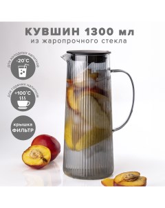 Кувшин стеклянный с крышкой ситом 1300 мл Good sale