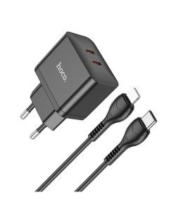 Сетевое зарядное устройство lightning usb type c 2xUSB Type C 3 А черный Hoco