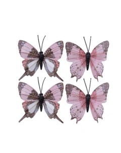 Набор елочных игрушек бабочки прелестницы на проволоке 728873 6 см 4 шт розовый Kaemingk