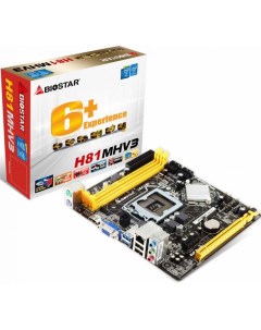 Материнская плата mATX H81MHV3 LGA1150 H81 2 DDR3 1600 PCI Ex16 GLan 2 SATA 3G 2 SATA 6G 5 1CH 2 USB Biostar