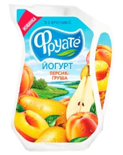 Йогурт питьевой персик груша 1 5 БЗМЖ 250 мл Фруате