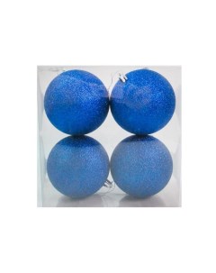 Набор однотонных пластиковых шаров глиттер синие 100 мм упаковка 4 шт Winter deco
