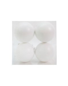 Набор однотонных пластиковых шаров матовые белые 100 мм упаковка 4 шт Winter deco