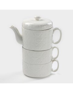 Набор фарфоровый чайный Эстет Орнамент 3 предмета белый Доляна