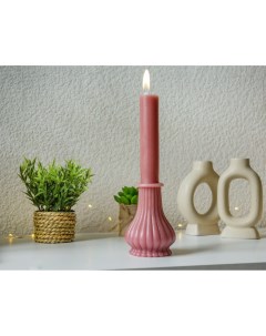 Декоративная свеча с рифлёным основанием розовый бархат парафин 25 см Kaemingk