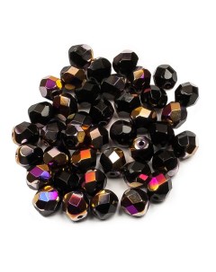 Чешские бусины Fire Polished Beads ганеные 6 мм цвет Jet Sliperit 40шт Czech beads