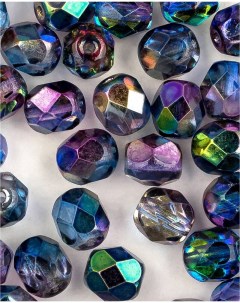 Чешские бусины Fire Polished Beads ганеные 6 мм цвет Crystal Magic Blue 120шт Czech beads