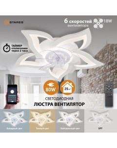 Люстра потолочная светодиодная с вентилятором FAN ELLA 80W 18W 680x120 WHITE Estares