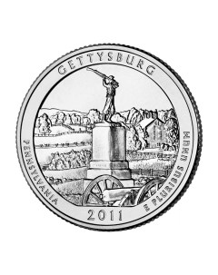 Монета 25 центов квотер 1 4 доллара Национальные парки Геттисберг США 2011 UNC Mon loisir