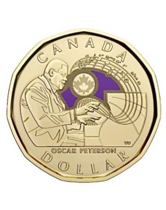 Монета цветная 1 доллар Оскар Питерсон Канада 2022 г в UNC без обращения Mon loisir