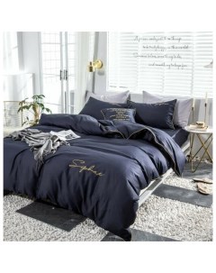 Комплект постельного белья Dark blue Евро Жатка наволочки 50х70 70x70 Mency