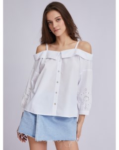 Блузка рубашка с открытыми плечами и вышивкой Zolla