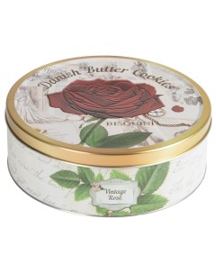 Датское сдобное печенье ассорти в жестяной банке Бордовая роза 400 г Bisquini