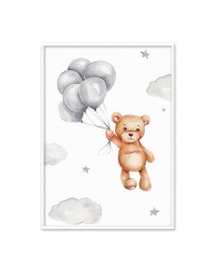 Постер в рамке Медвеженок с шарами 50х70 см Дом корлеоне