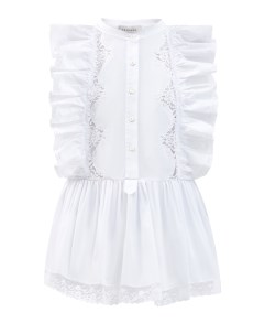 Белая блуза с ажурным декором и оборками Ermanno firenze