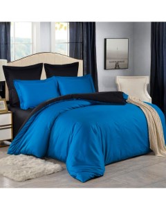 Комплект постельного белья LS 52 двуспальный сатин синий черный Valtery