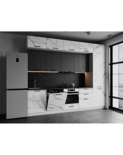 Кухонный гарнитур трехуровневый в потолок кристен фасады белый мрамор графит софт Nobrand